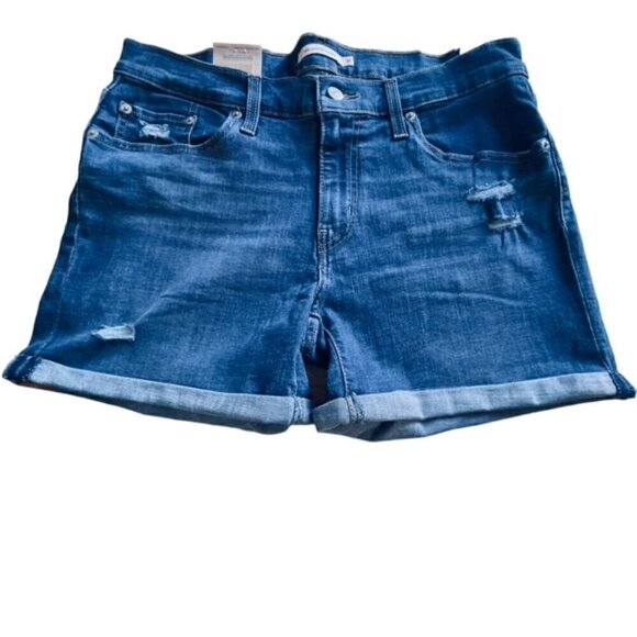 LEVI'S Mid Length Cuffed Distressed Jean Shorts, Size 12/31 - NWT - Picture 1 of 11